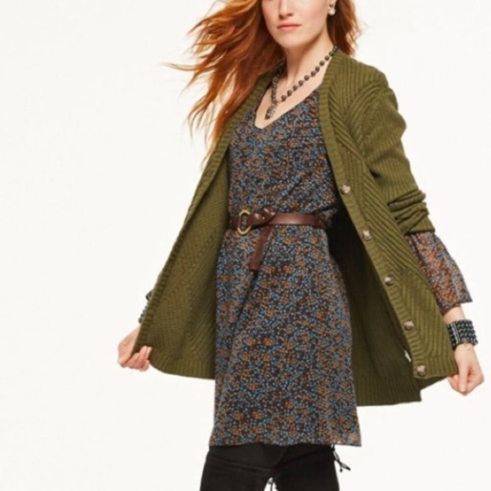 CAbi Olive Green Aerial CableKnit Cardigan Sweater